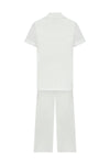 Beyaz İpek Pijama Uzun Takım