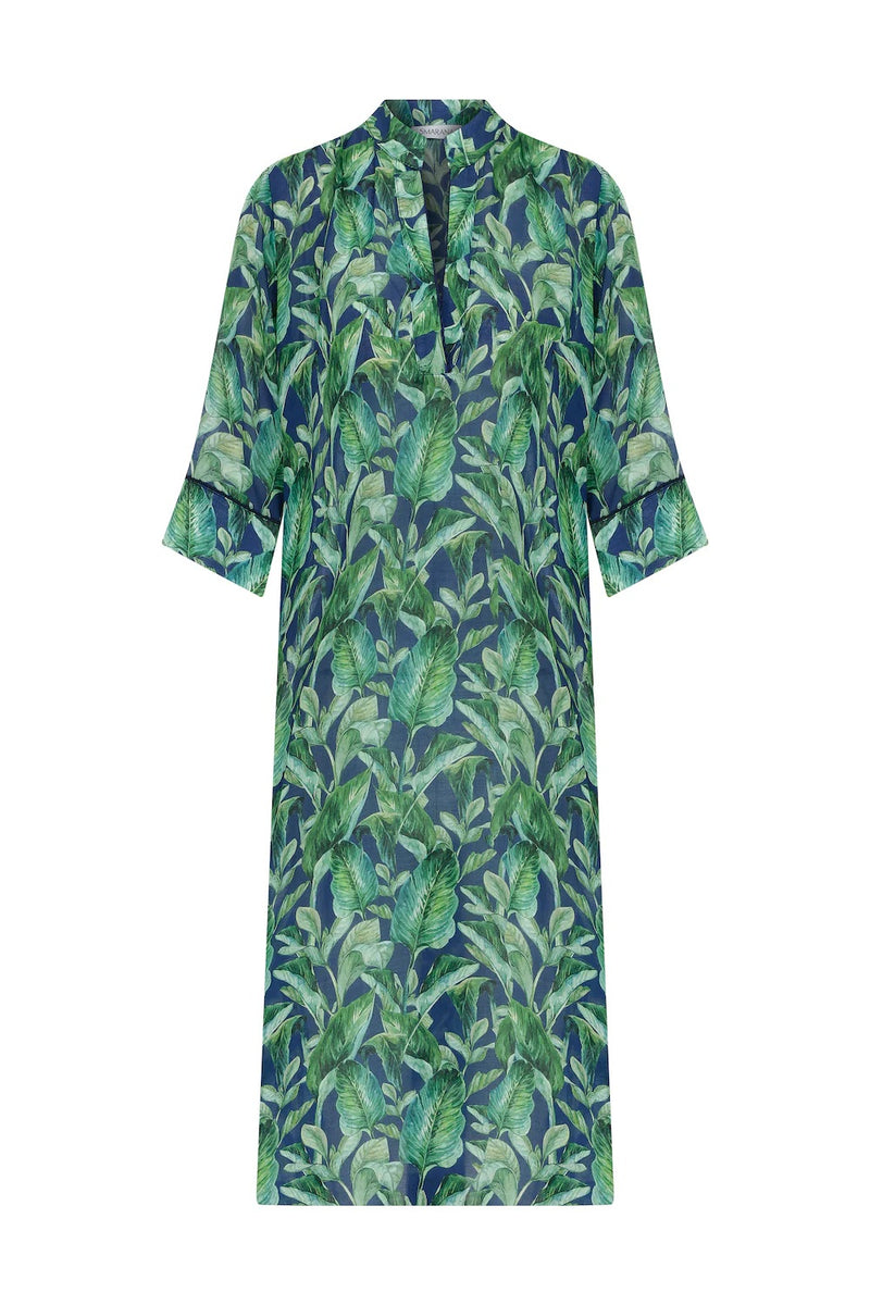 Judge Collar Short Cotton Ultramarine Green Kaftan