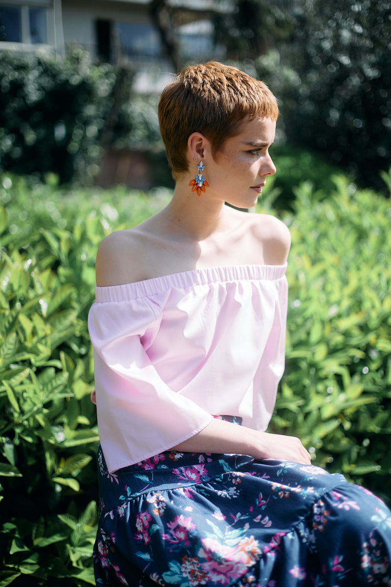 Off the Shoulder Poplin Shirt Pink