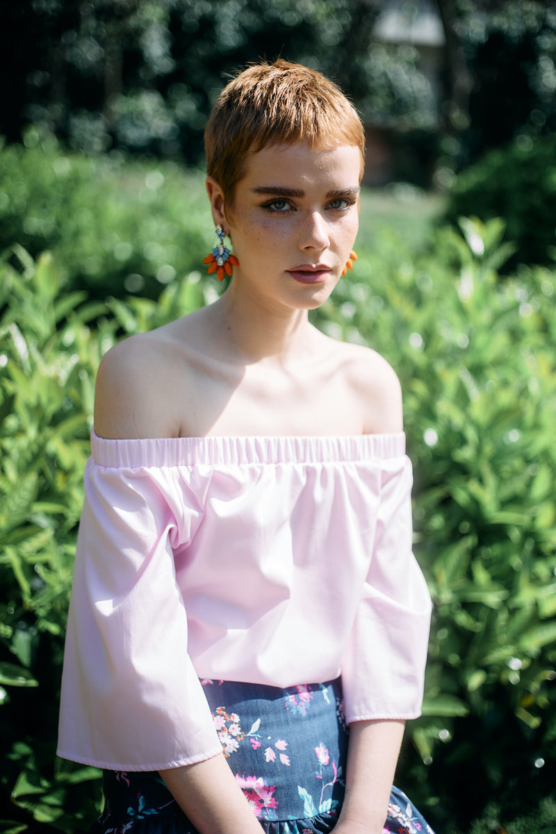 Off the Shoulder Poplin Shirt Pink