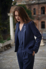 Navy Wool Shawl Collar Jacket - Vest - Trouser Set