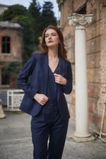 Navy Wool Shawl Collar Jacket - Vest - Trouser Set