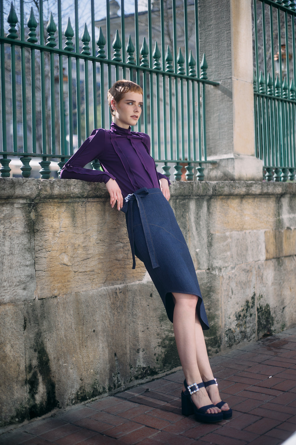 Likralı Kurdela Detaylı Jean Etek