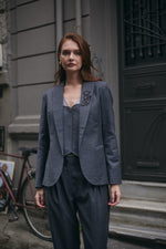 Grey Wool Shawl Collar Jacket - Vest - Trouser Set