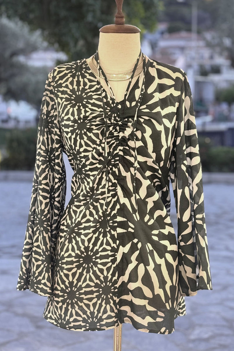 Short Cotton Coral Kaftan with Judge Collar