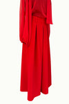 High Waist Thick Belt and Wide Pleated Detailed Red Crepe Trousers - Balloon Sleeve Tie Neck Red Tulle Shirt Blouse Set