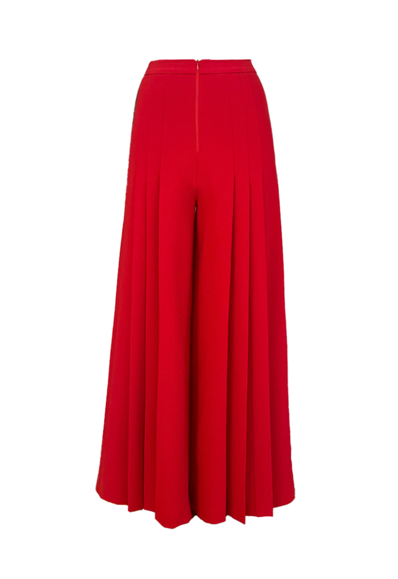 High Waist Pleated Detailed Red Crepe Trousers - Skirt