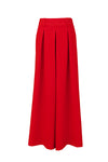 High Waist Thick Belt and Wide Pleated Detailed Red Crepe Trousers - Balloon Sleeve Tie Neck Red Tulle Shirt Blouse Set