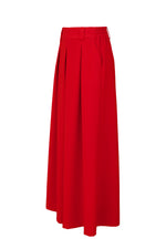 High Waist Thick Belt and Wide Pleated Detailed Red Crepe Trousers