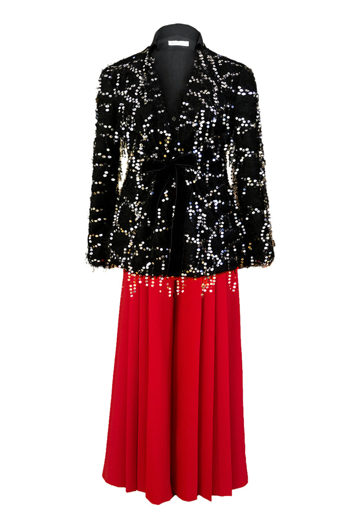 Sequined Jacket - Trousers - Silk Shirt Set