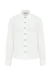 Pilise Detaylı Beyaz İpek Gömlek