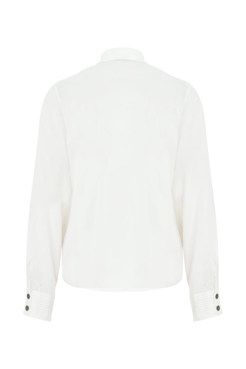 Pilise Detaylı Beyaz İpek Gömlek
