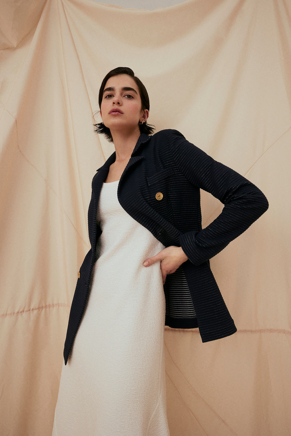 Likralı Örme Kumaş Kruvaze Ceket