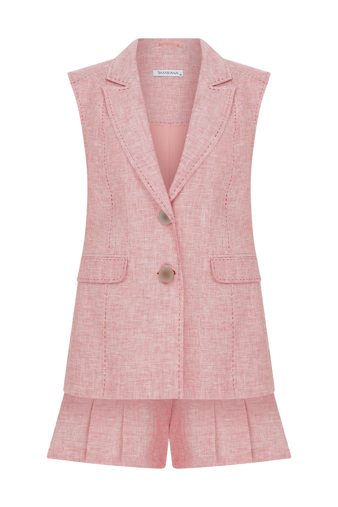 100% Linen Punto Detailed Jacket/Shorts Set