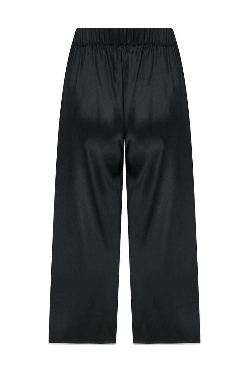 Biye Detaylı Siyah İpek Pijama Pantolon